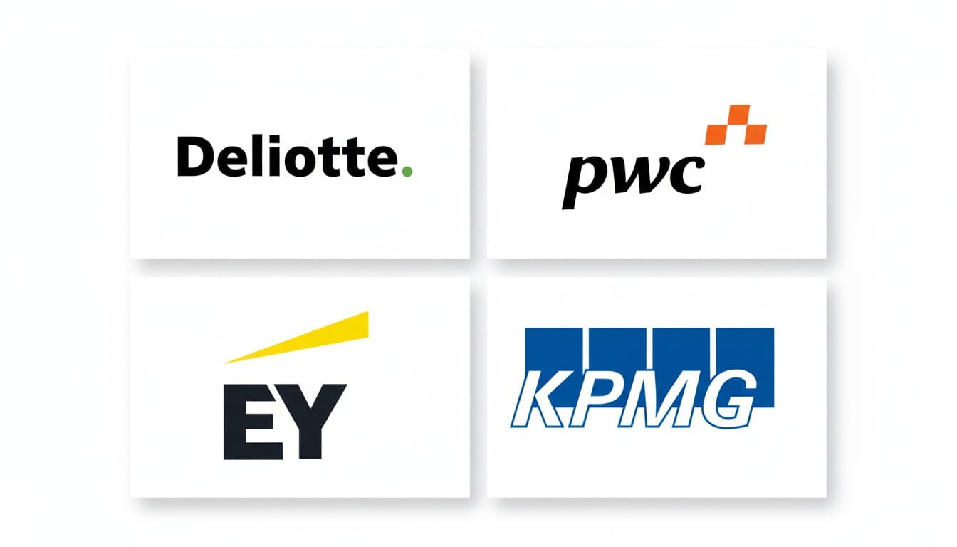 Big 4 logos collage: Deloitte, PwC, EY, and KPMG.