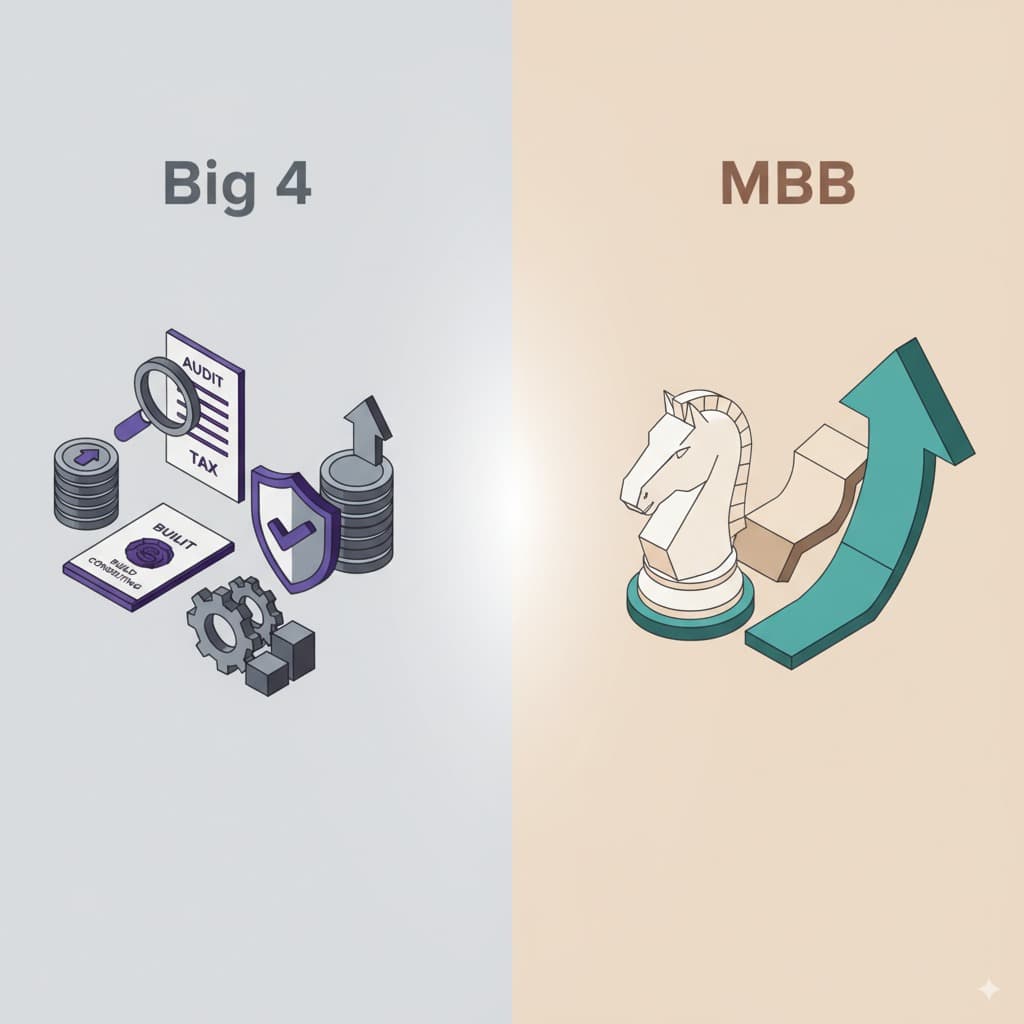 Big 4 consulting vs MBB strategy logos side by side.